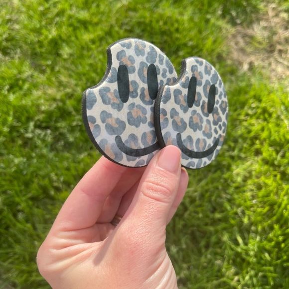 Camo Smiley Face Car Coaster 2 Pack - Picture 3 of 7